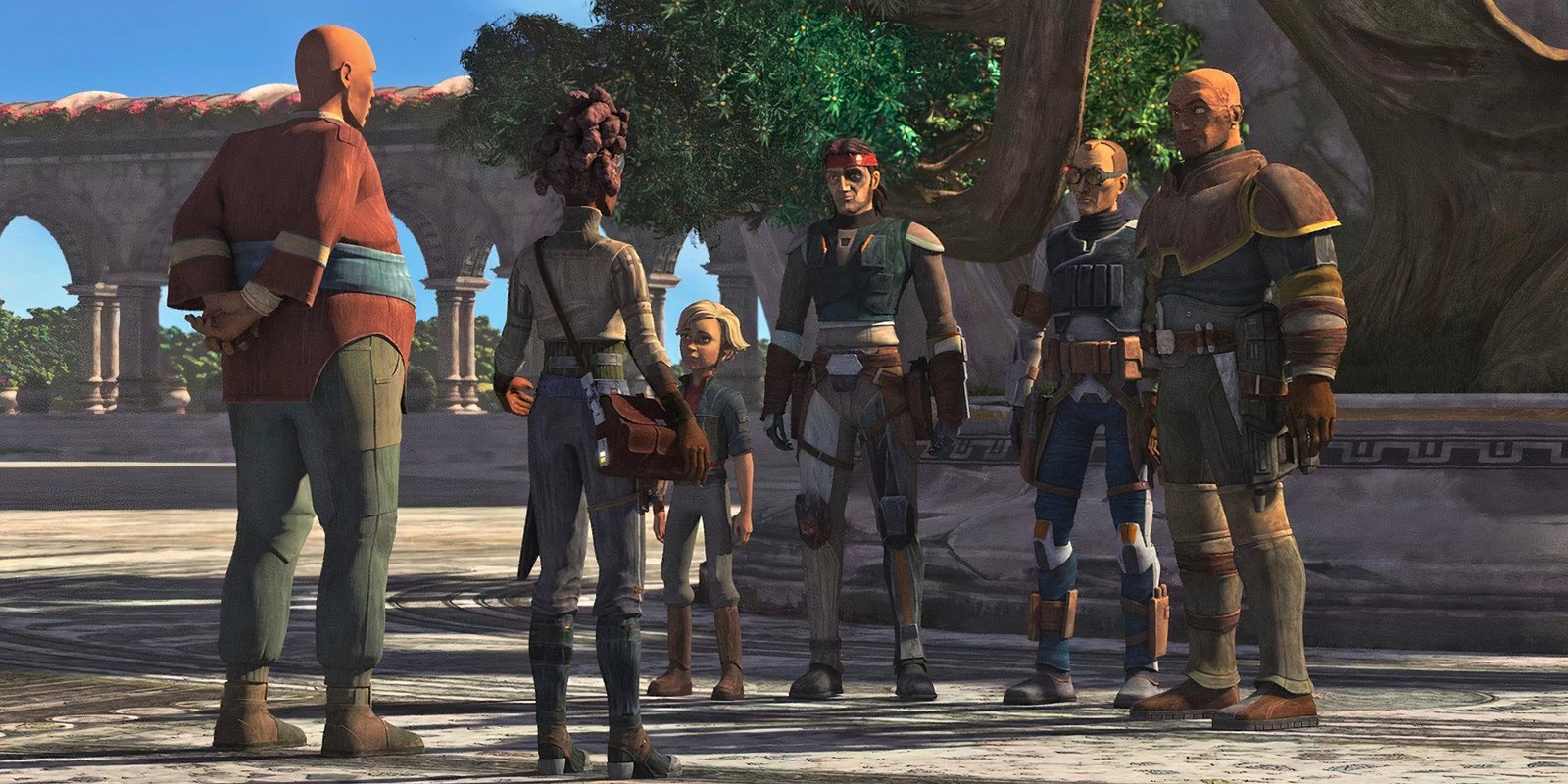 Phee Genoa introduced Shep Hazard to Omega, Hunter, Tech, and Wrecker on Pabu by the Archium.