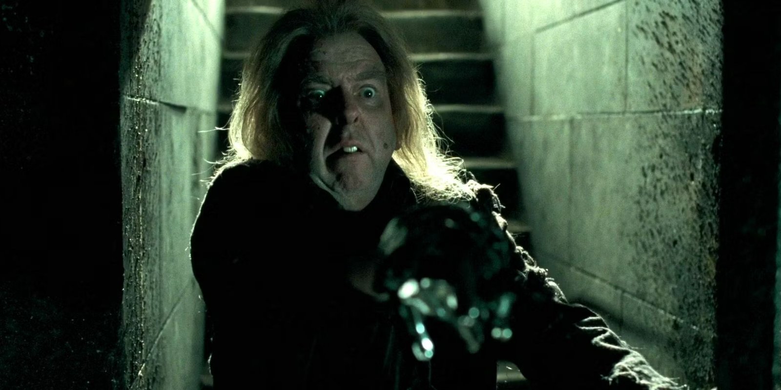 Peter Pettigrew looking scared in Harry Potter and the Deathly Hallows Part 1.