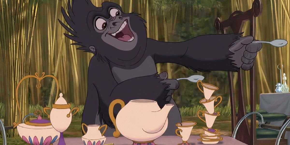 Terk playing with teacups from Beauty and the Beast in 1999 Tarzan-1