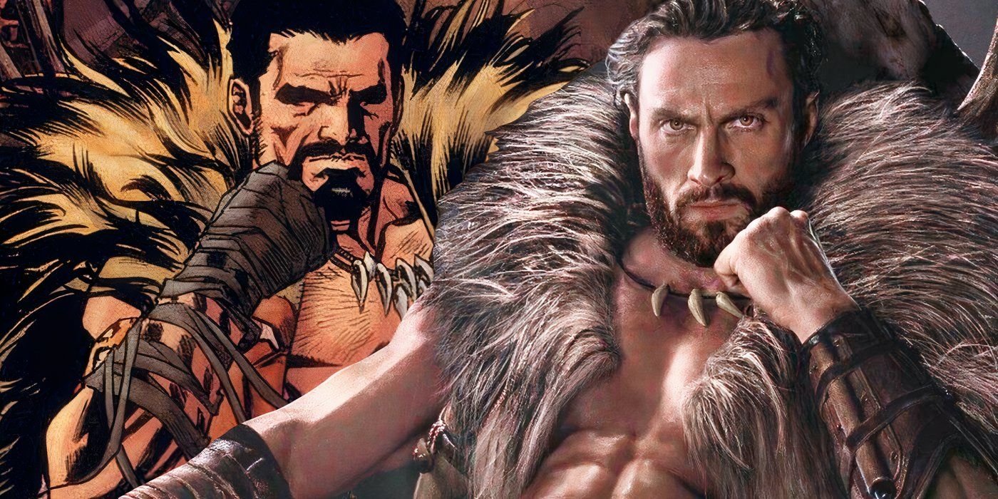 Split image of kraven reclining on a chair in marvel comics and kraven the hunter