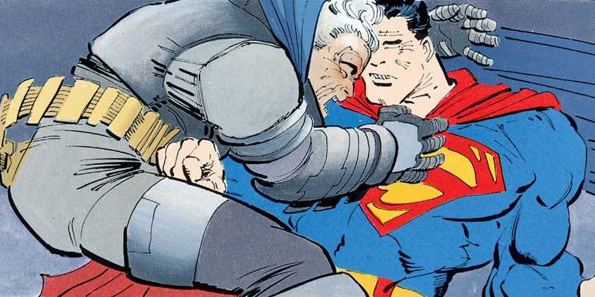 Superman Absorbs DC's Strongest Object Into His Body, Becoming A New God of Krypton 3 Comic book panel: Batman fights Superman in The Dark Knight Returns by Frank Miller.