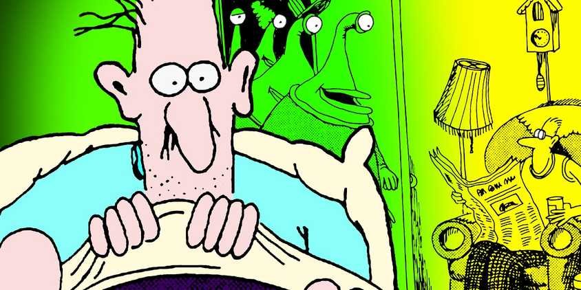 far side comics where aliens break into a man's house