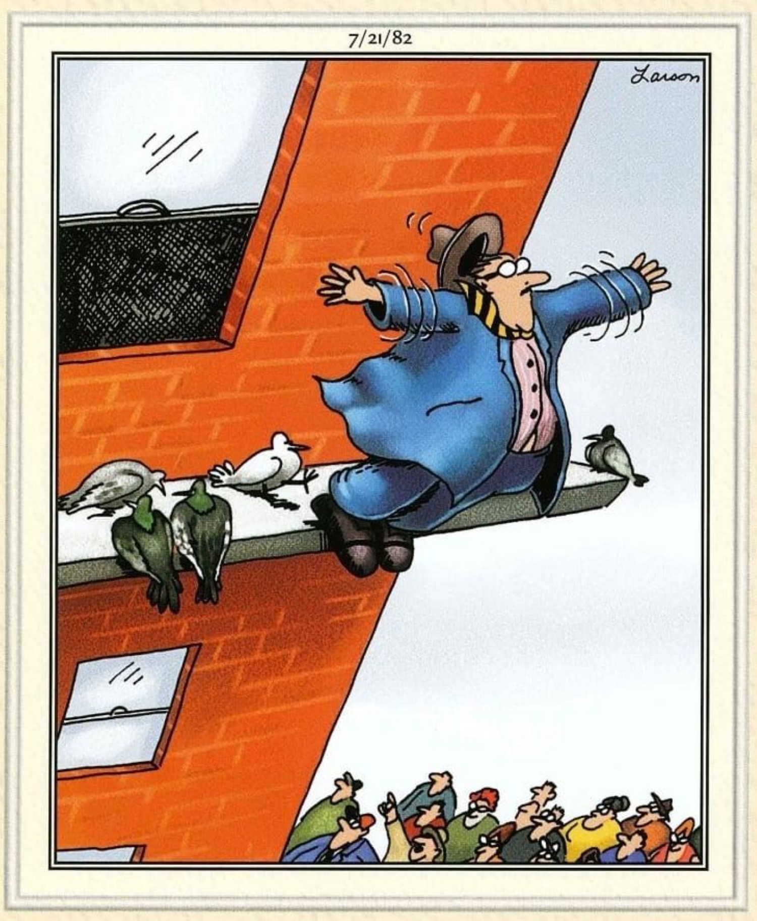man jumping from the ledge far side comic