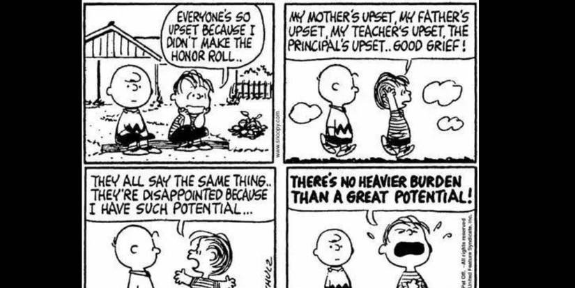 Linus crying out to Charlie Brown 