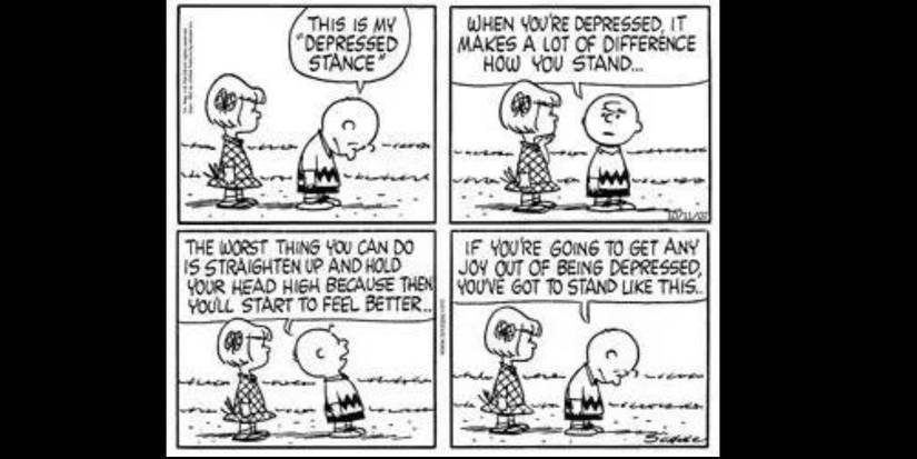 Charlie Brown slouching and talking to a girl