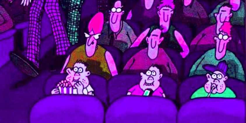 10 Far Side Comics That You Definitely Shouldn’t Take Relationship Advice From 13 Far Side, close up of three nerdy kids at the movie theater