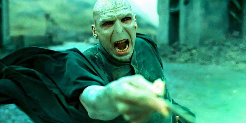Ralph Fiennes casting a spell as Voldemort in Harry Potter and the Deathly Hallows Part 2