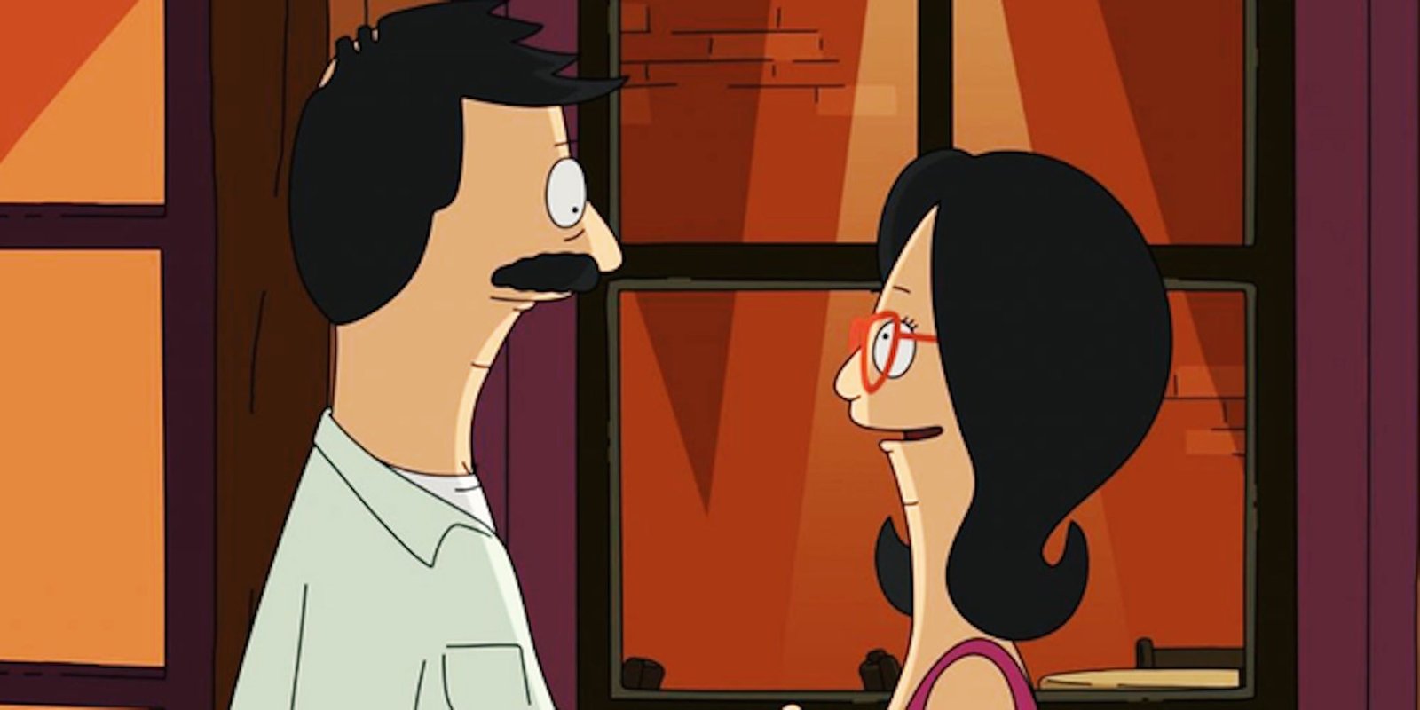 Bob and Linda gaze in each other's eyes in Bob's Burgers