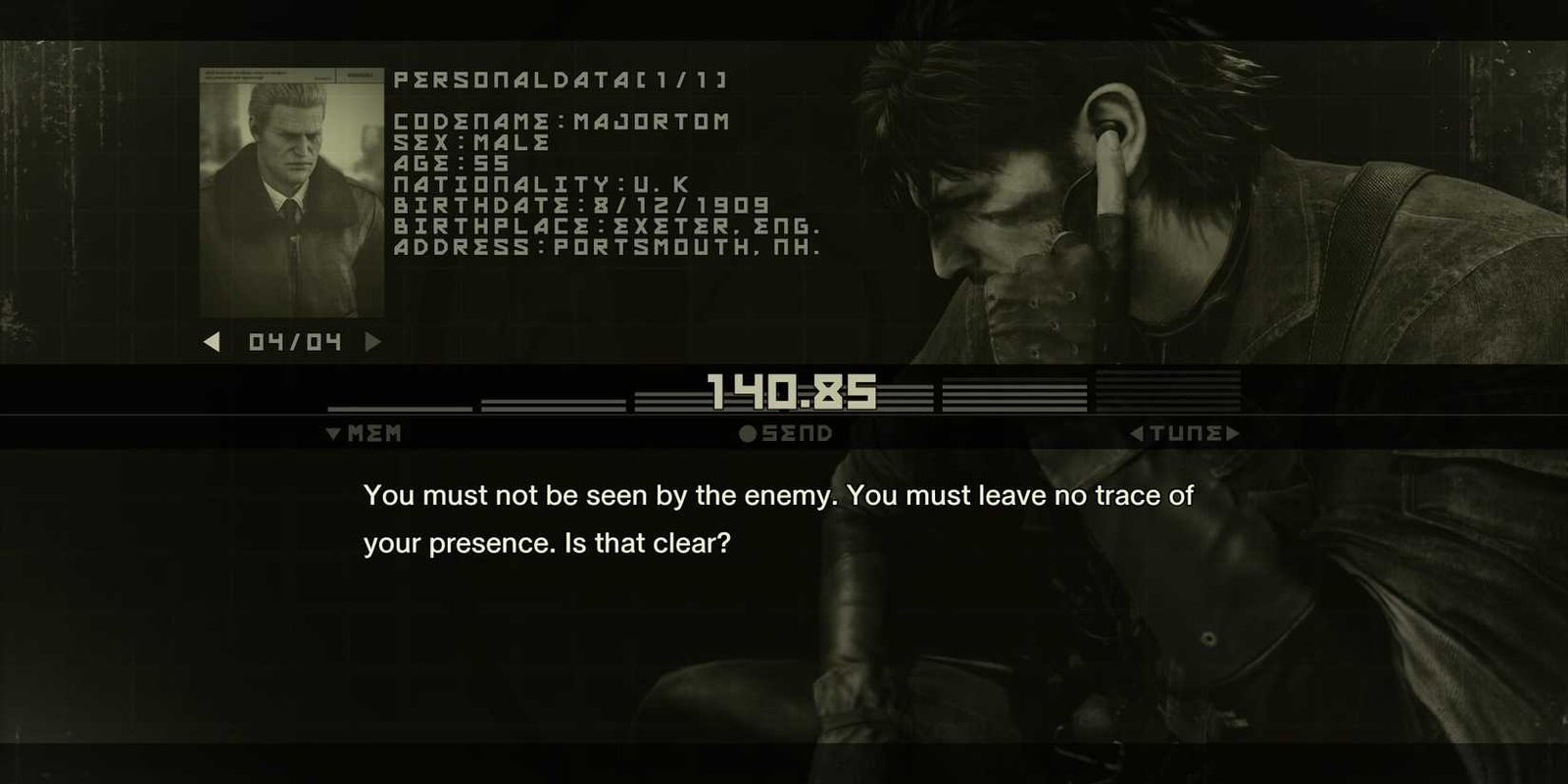 Snake on a codec call with Major Zero in MGS Delta.