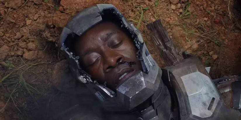 Don Cheadle as James Rhodey Rhodes injured in Captain America: Civil War