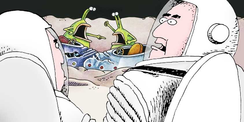 10 Far Side Comics That Answer Humanity's Biggest Questions 8 far side astronauts and alien crash