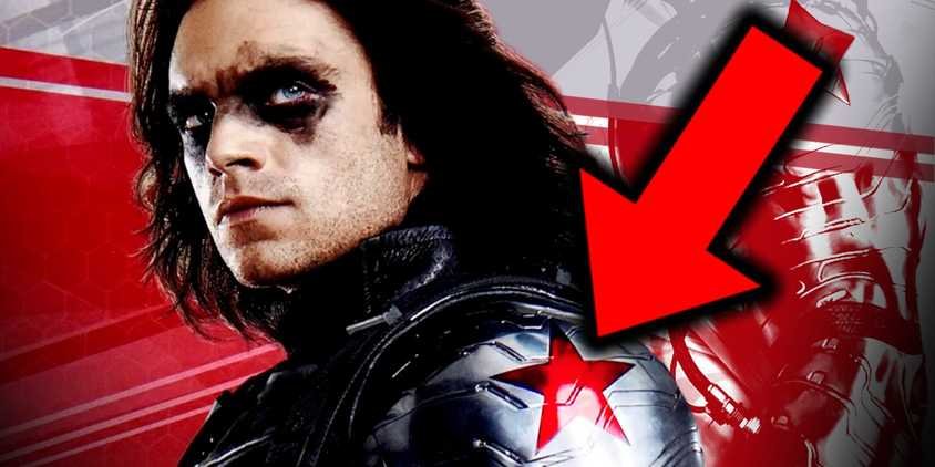 Bucky Barnes Debuts His Very Own Iron Man Suit, Complete With a New Armored Codename 3 bucky barnes winter soldier with arrow pointing to his arm