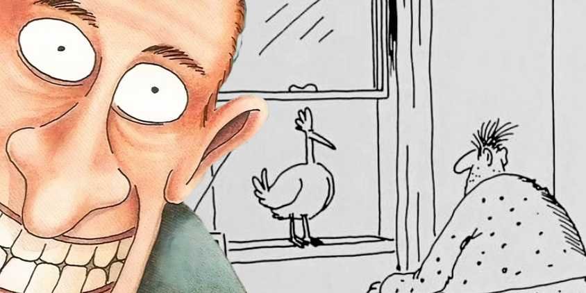 10 Times The Far Side Made Me Laugh & Feel Uncomfortably Seen at the Same Time 11 Far Side wide-eyed grinning man (color, left) and the