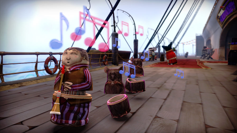Stacking screenshot of a character walking and playing a song