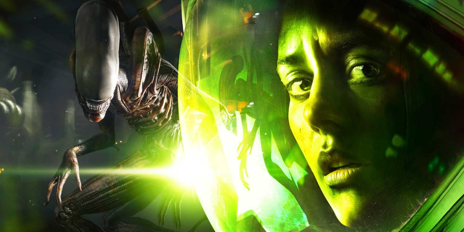 Amanda Ripley from Alien: Isolation with a Xenomorph in the background.
