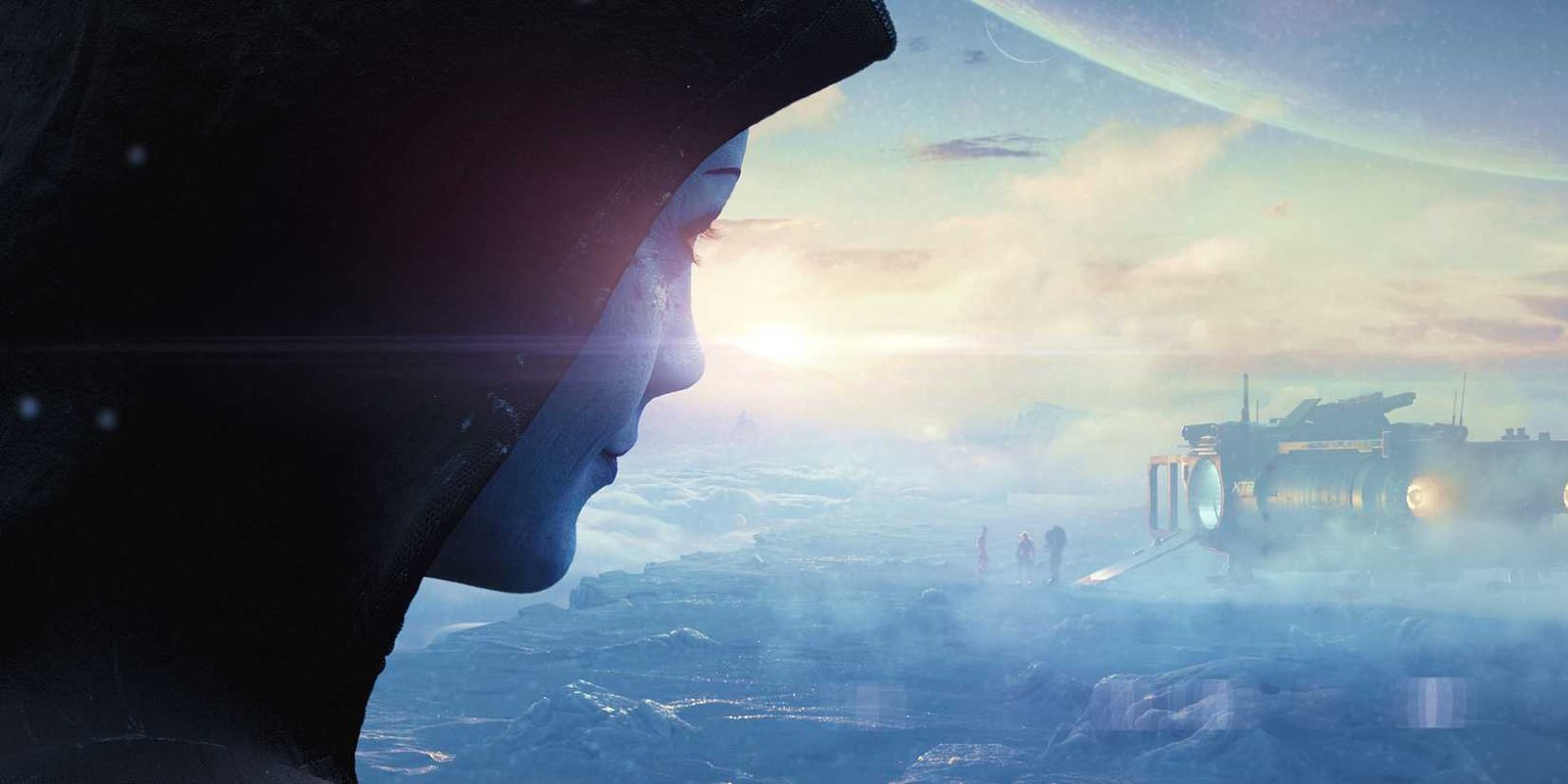 An asari looking at a distant spaceship in the teaser trailer for Mass Effect 5.