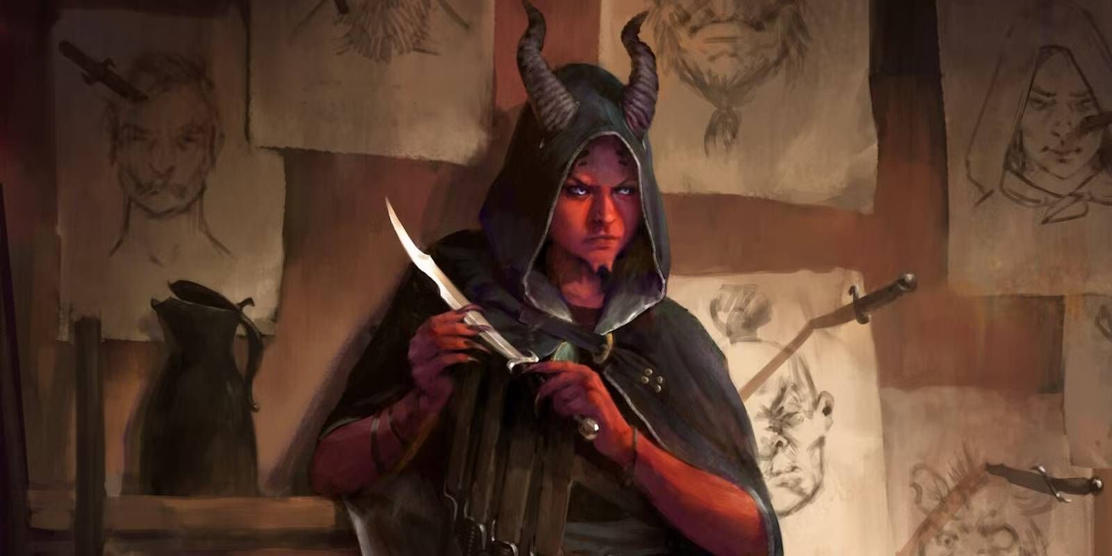10 Best Homebrew Rules to Elevate Your D&D Campaign 5 Dungeons and Dragons College of Whispers Bard tiefling character wielding a knife