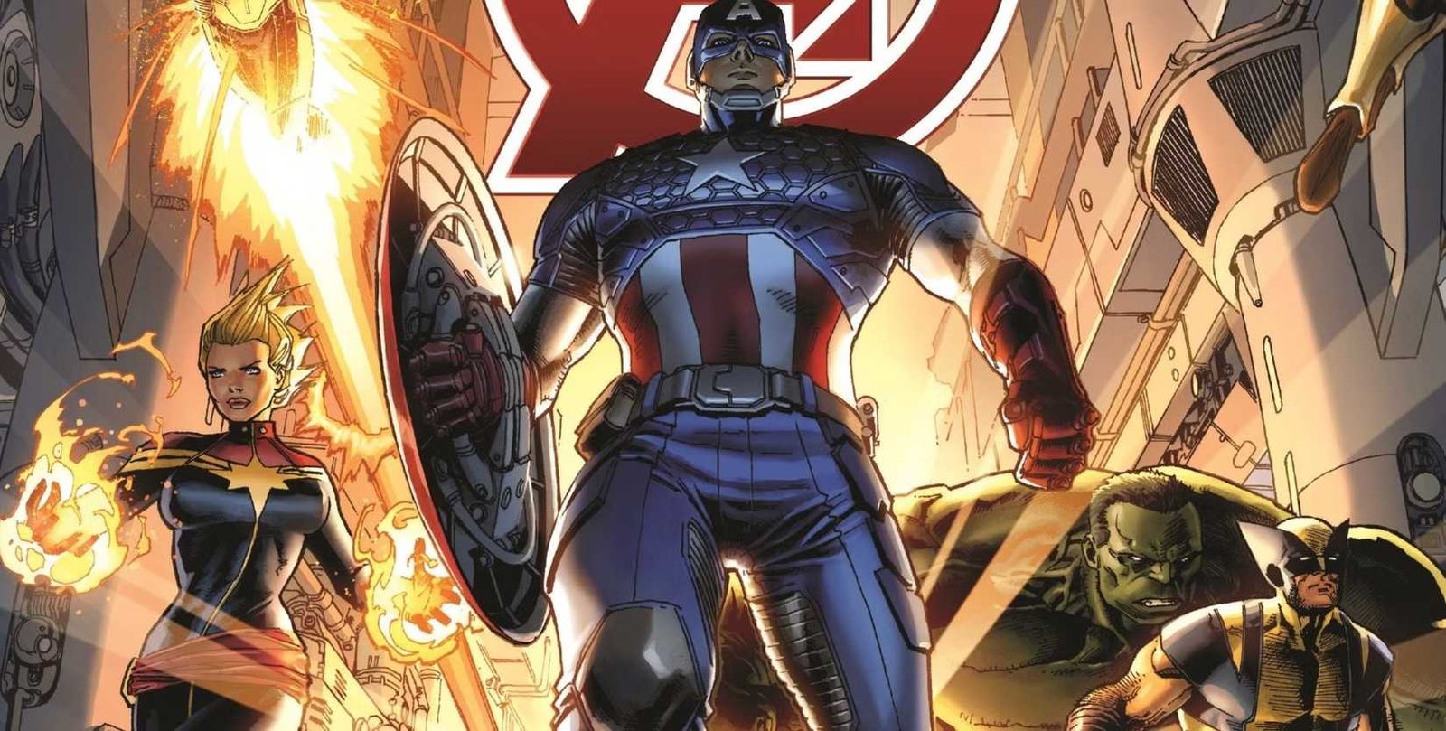THE AVENGERS STRIDING INTO BATTLE