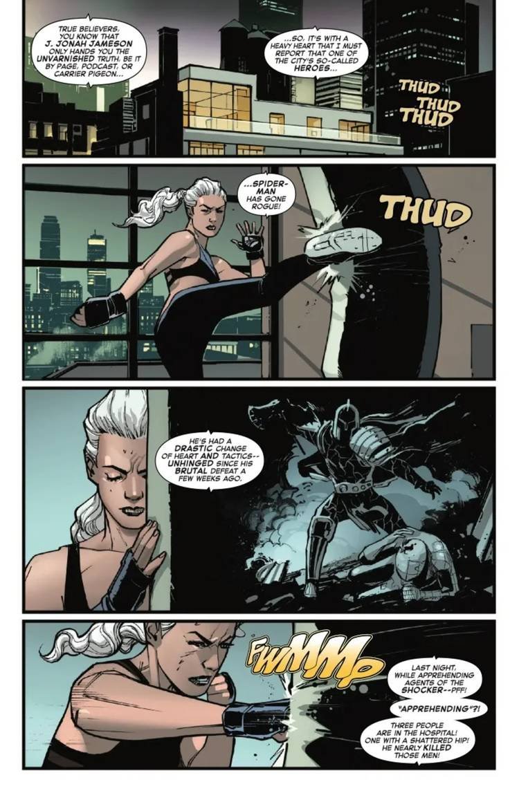 the amazing spider-man 10 preview, shows black cat with a punchbag