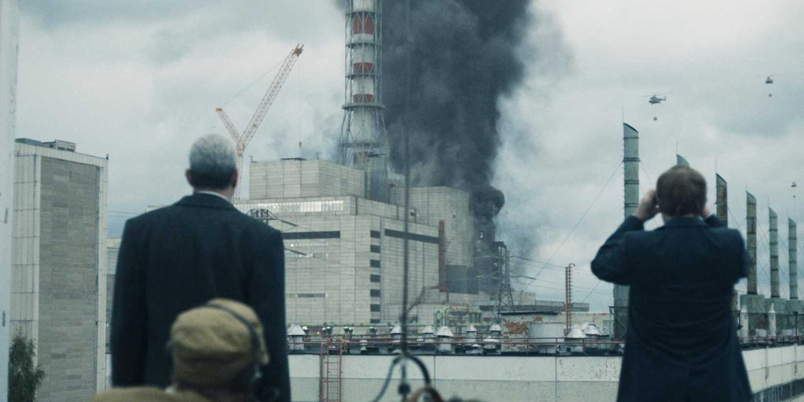 People watching the explosion from a rooftop in Chernobyl on HBO
