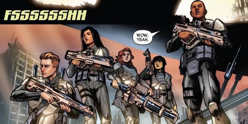 Alien's Steel Team suited up in armor holding weapons.