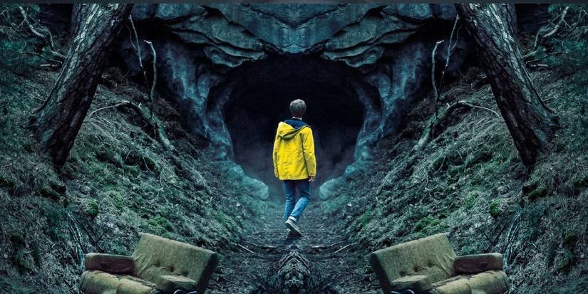 A young man wearing a yellow anorak and entering a cave in the TV show Dark