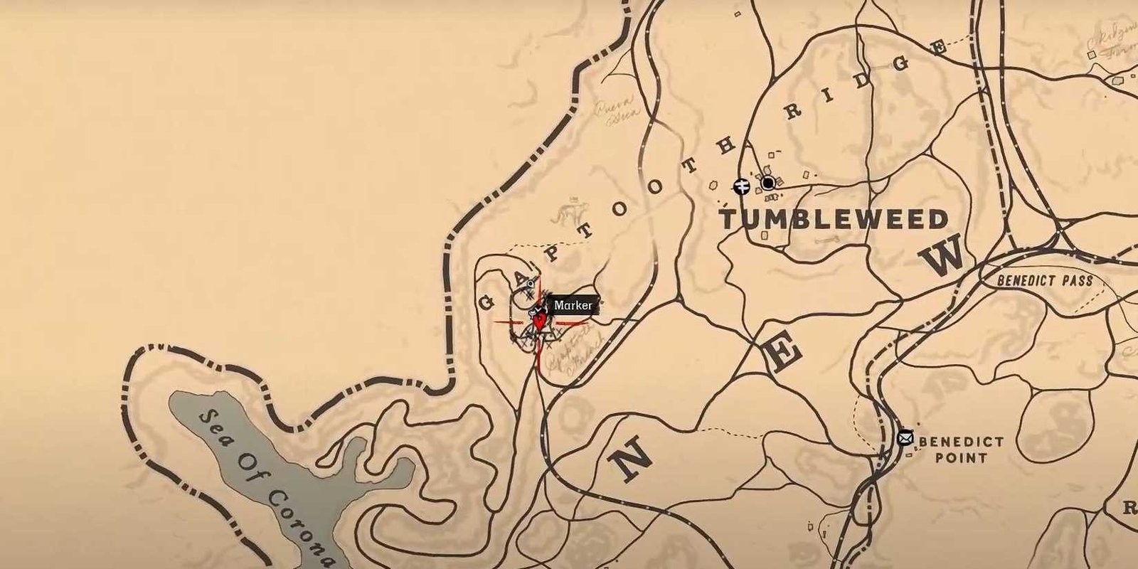 Red Dead Redemption 2 Gaptooth Ridge Gang Hideout location shown on map