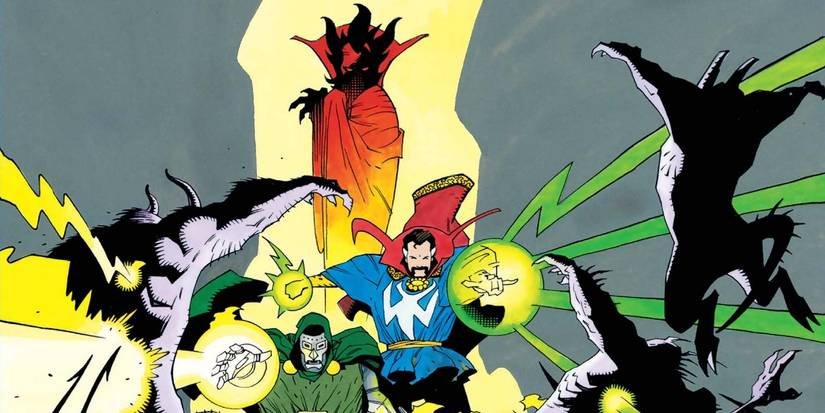 Doctor Strange and Doctor Doom battle demons in Triumph and Torment