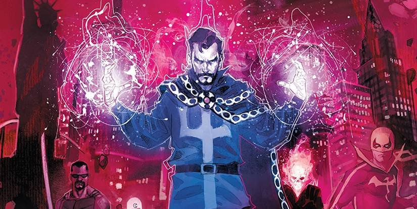 Doctor Strange uses his powers on the cover of Damnation #1.