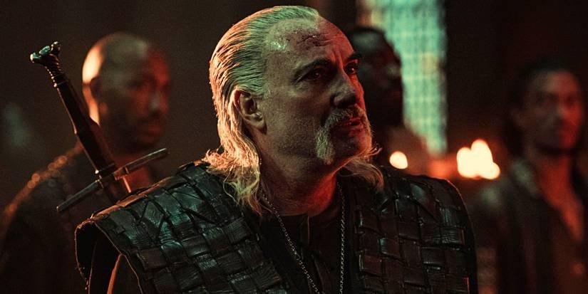 Vesemir looking intensely at something in The Witcher season 2.