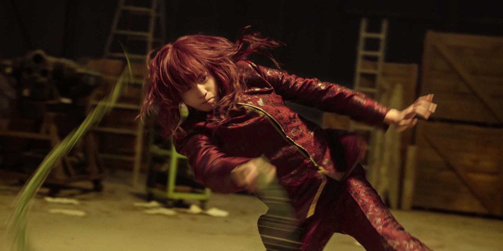 Jun Shison as Kurama, evading a deadly strike, in Netflix's Yu Yu Hakusho
