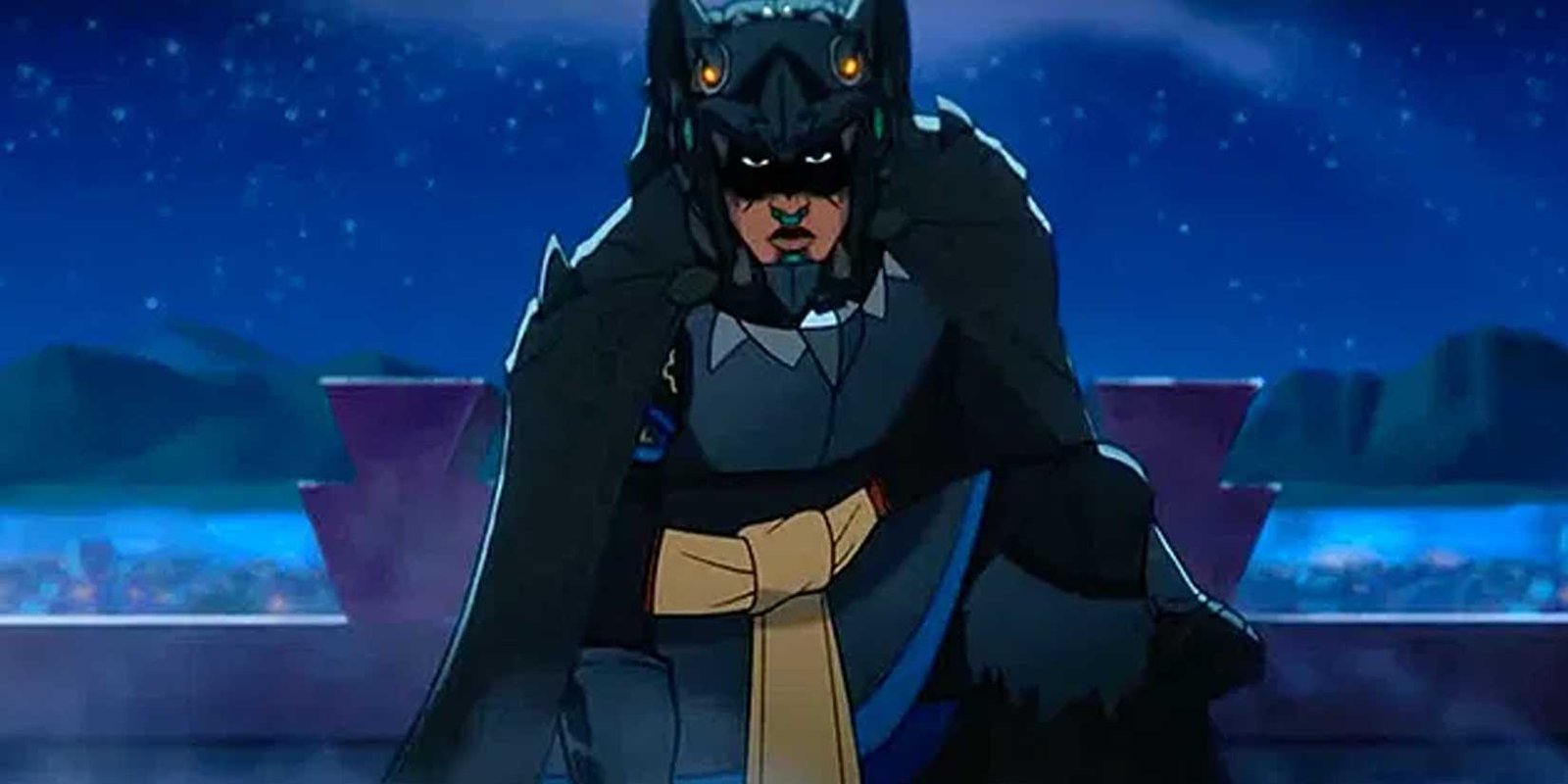 Aztec Batman scene of the hero looking forward