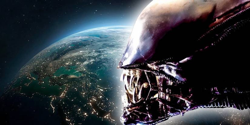 An edited image of a Xenomorph from Alien with Earth in the background.