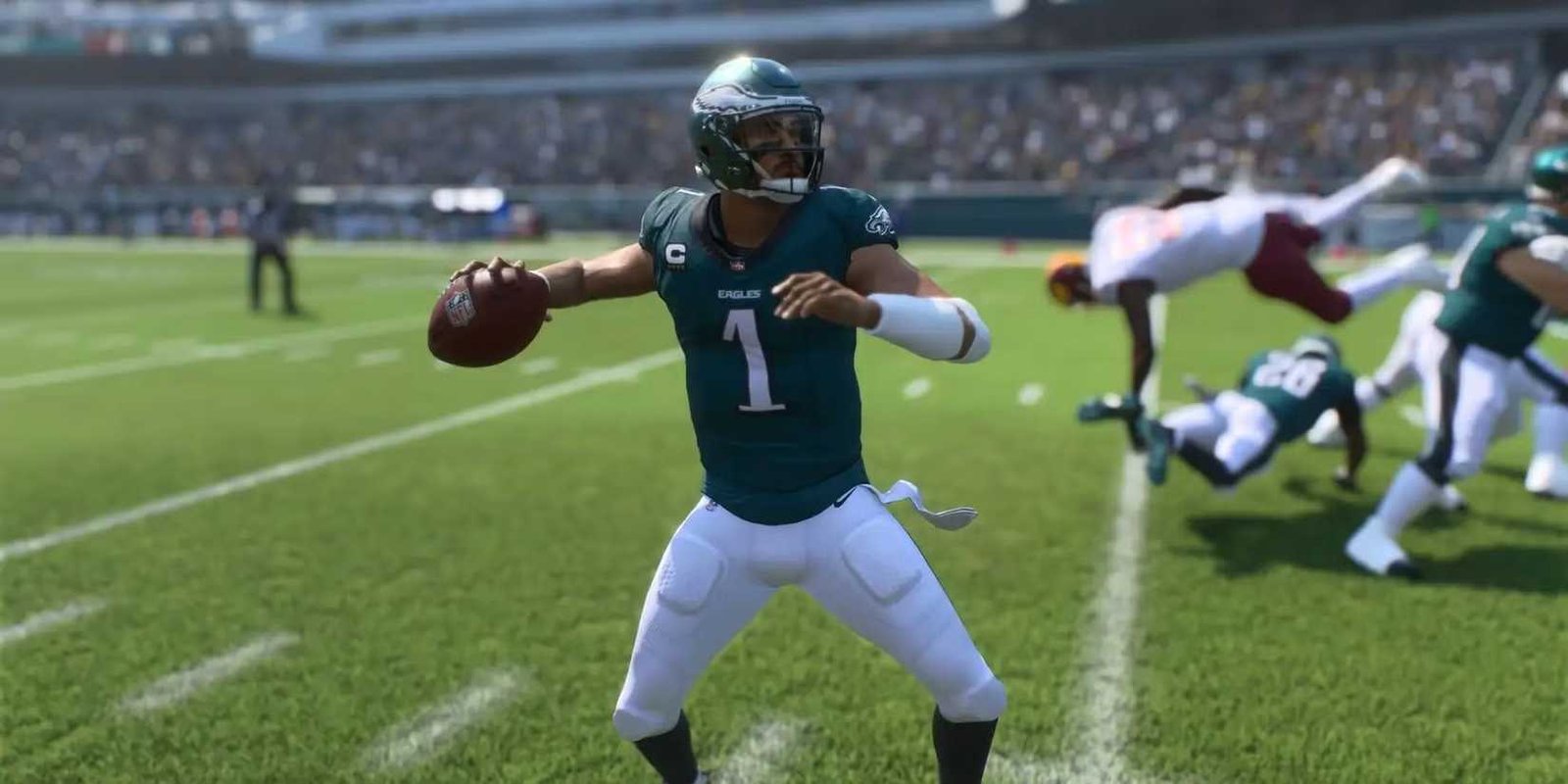Jalen Hurts holding the ball in Madden NFL 26.