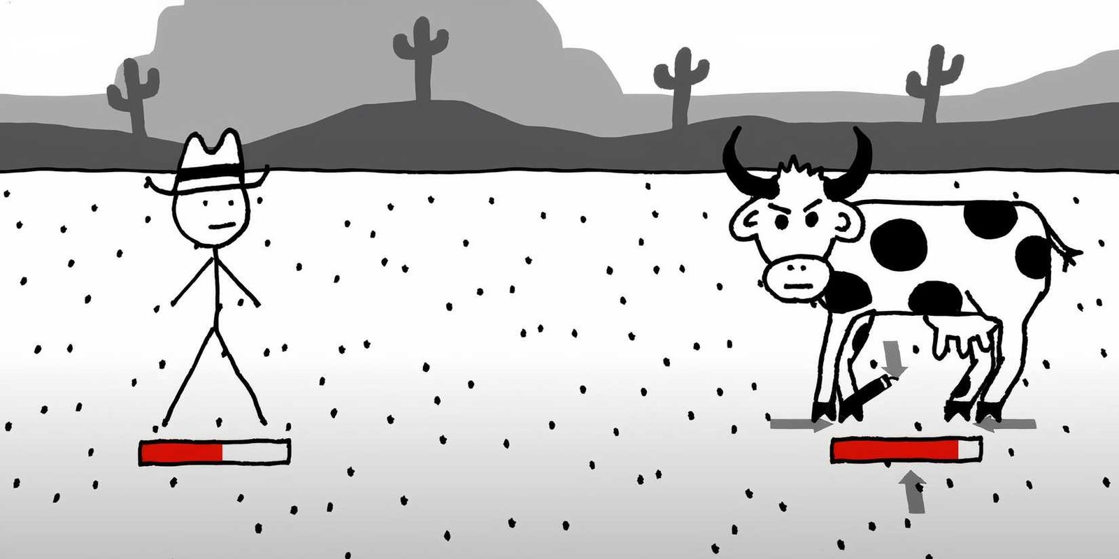 West of Loathing cow and cowboy face off